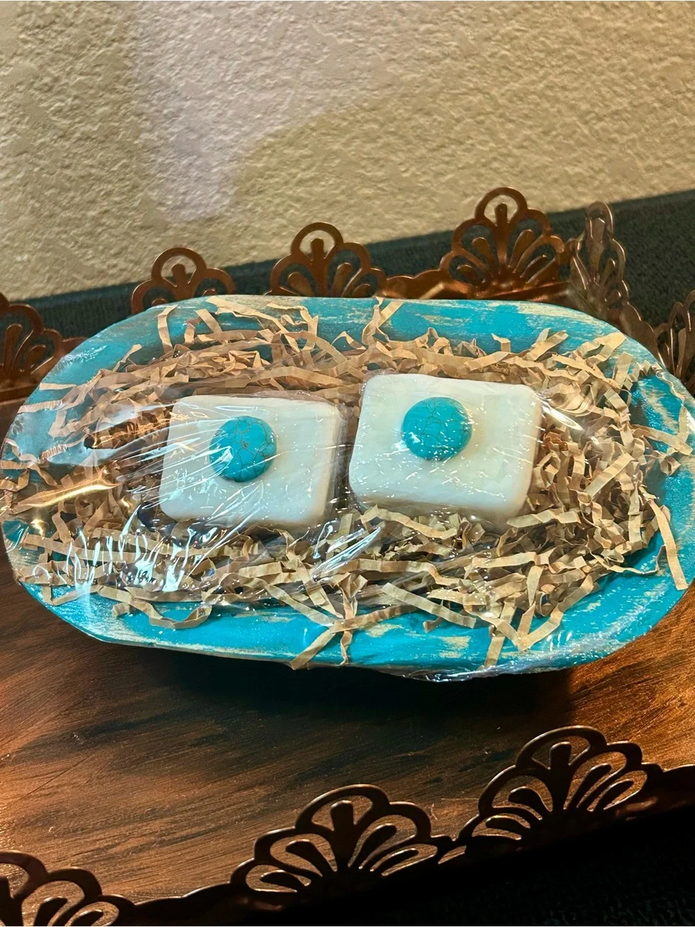 Luxurious Artisan Copper & Turquoise Spa Gift Bundle, set on a Gorgeous Tray!